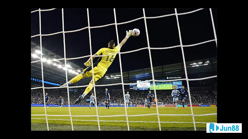 Thủ môn tập trung bắt bóng trong tinh Thủ môn tập trung bắt bóng trong tinh